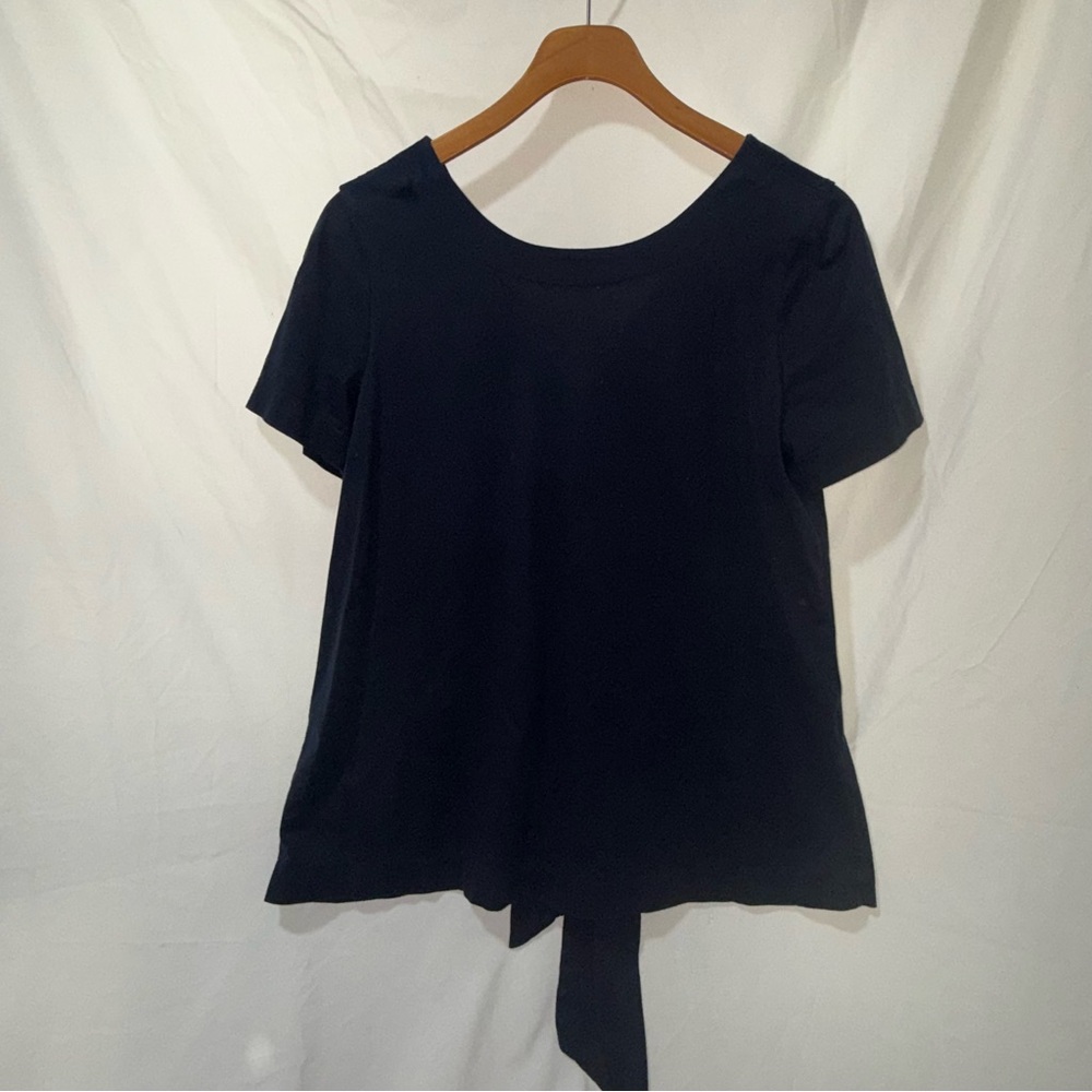 Women's Navy Blue Short Sleeve Top Bow Back-Tie Detail